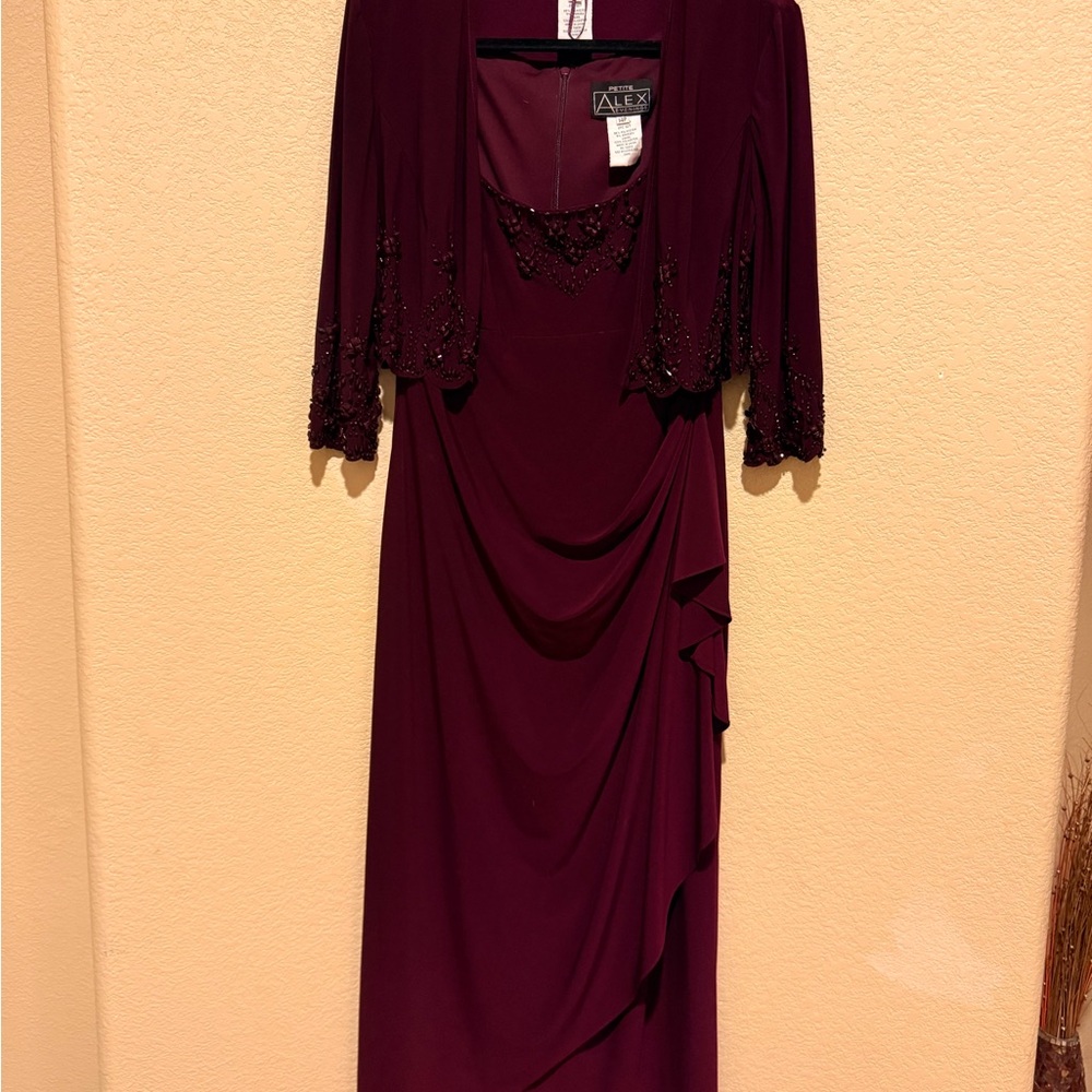 Alex Evenings Long Sleeve Burgundy Dress with Jacket